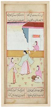 ALBUMBLAD, två stycken, färg och bläck på papper. Indien, 1800-tal.