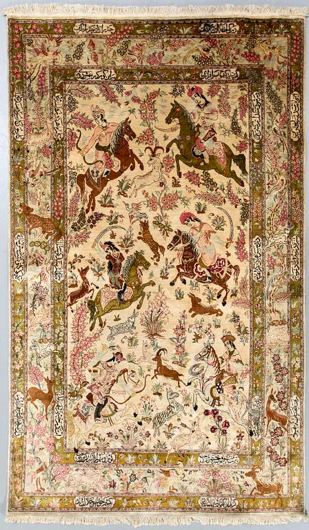 An old silk Ghom ca 205 x 129 cm.