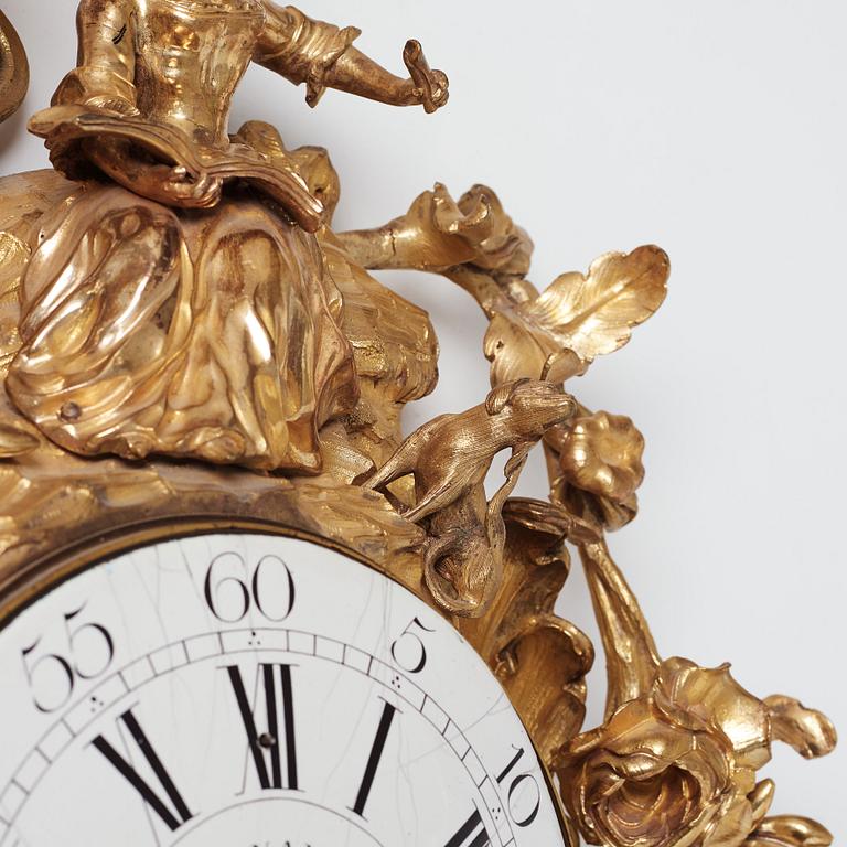 French Louis XV 1740's gilt bronze wall clock.