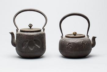 TEKANNOR, 2 st, gjutjärn, Japan, 1800-/1900-tal.