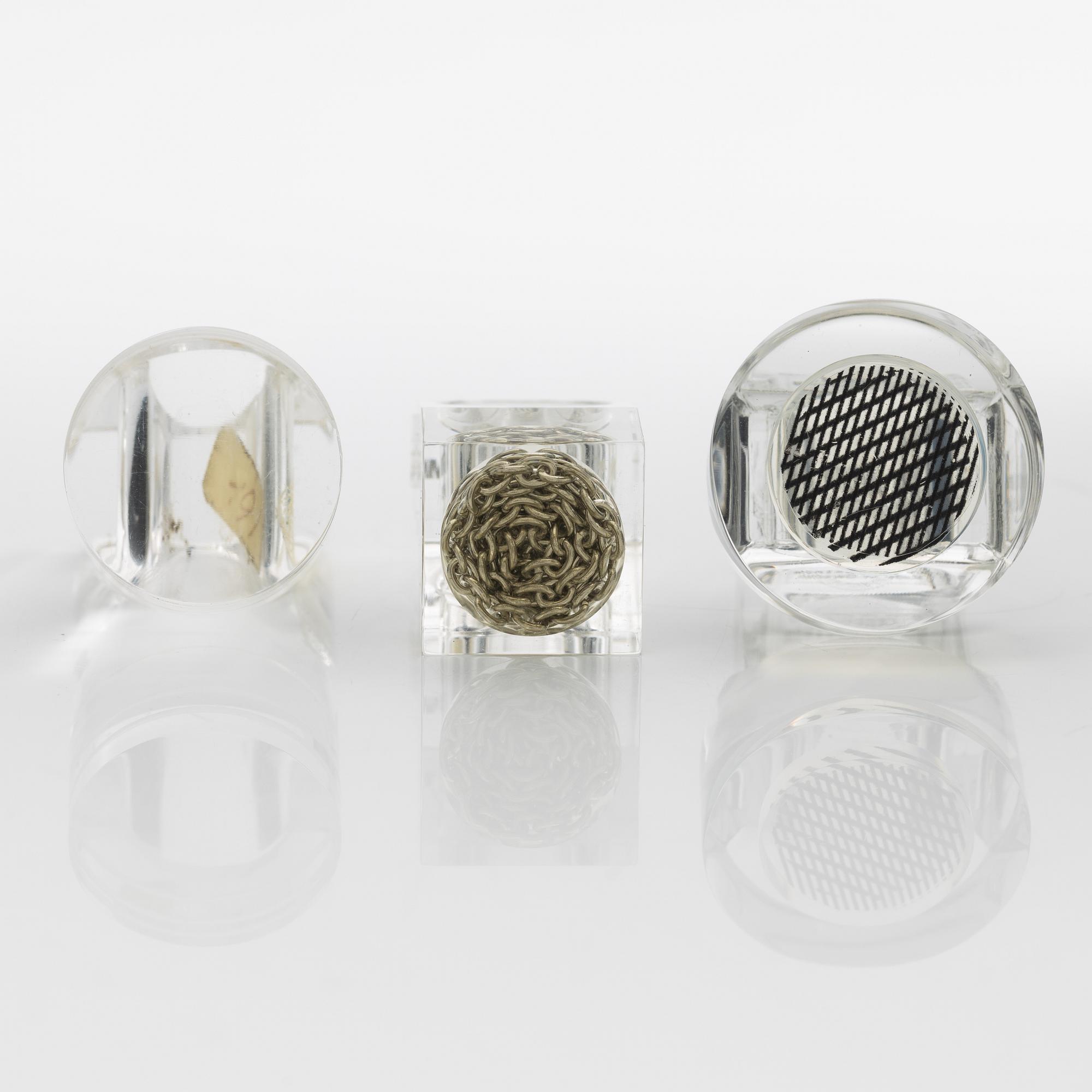 Siv Lagerström, three acrylic rings, 1970s.