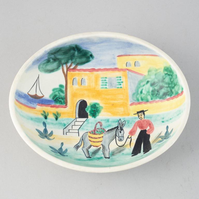 Gunnar Nylund & Heidi Heimann, a set of one ceramic vase, two dishes and a bowl for Rörstrand.