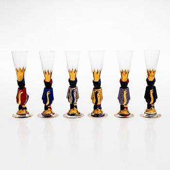 Gunnar Cyrén, snapsilaseja, 6 kpl, ns. "Djävulsglas" (paholaislasi), Nobel-astiastosta, Orrefors.