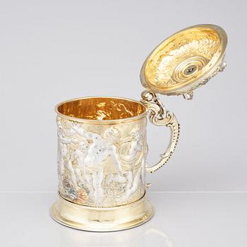 A German 17th century silver-gilt tankard,  mark of Abraham I Drentwett, Augsburg 1645-50.