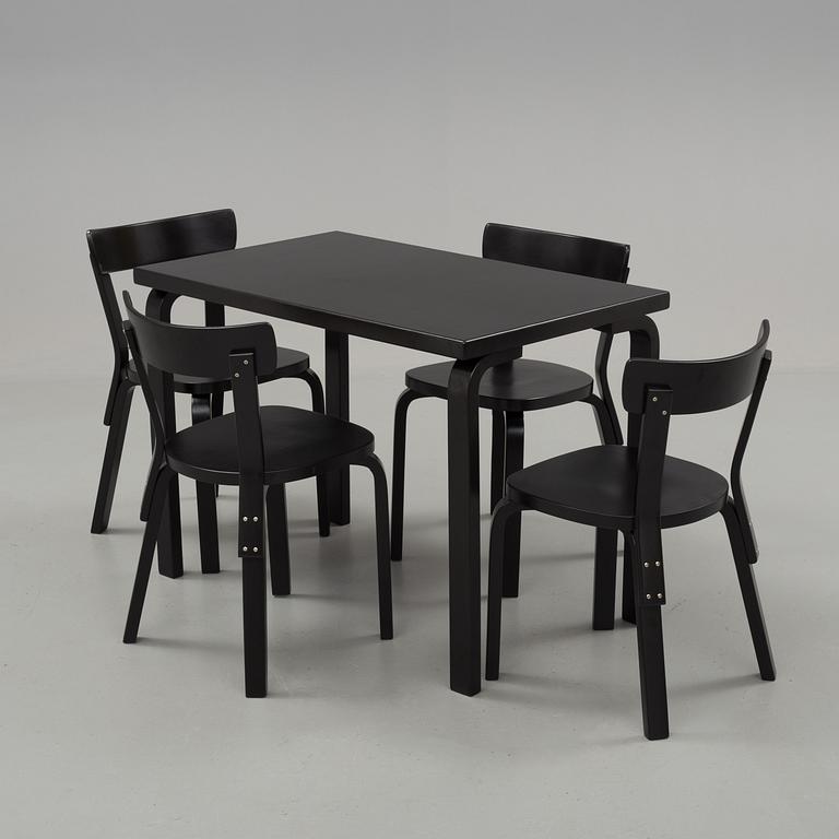 Alvar Aalto, 4 chairs and a table, probably Artek.