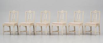 A set of six late Gustavian chairs after a model by Carl Wilhelm Carlberg, late 18th century.