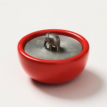 Josef Frank, a red lacquered brass bowl with a pewter cover, Firma Svenskt Tenn, Stockholm, 1949.