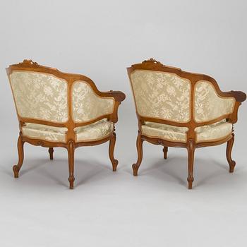 Soffa och fåtöljer, ett par, omkring 1900.