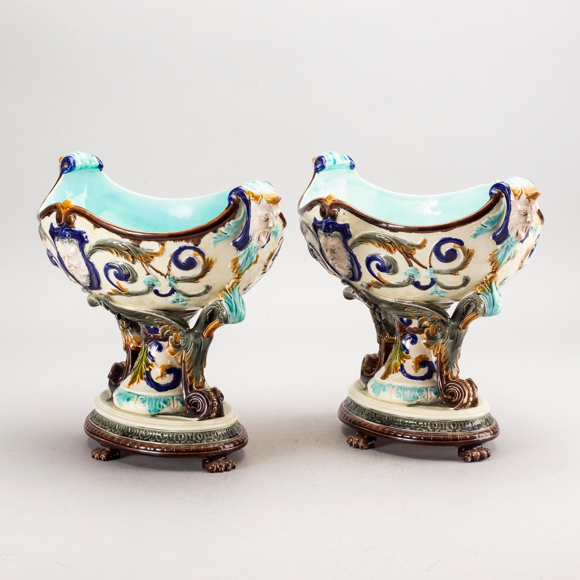 A pair of Rörstrand majolica jardinère around 1900.
