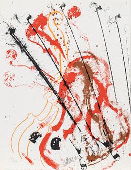 Arman (Armand Pierre Fernandez), Mapp, 2 av 3 blad, "Accords A Cordes" Trois Serigraphies Arman.