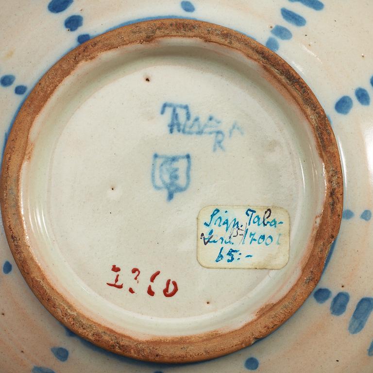 A Spanish faience blue and white bowl. Marked Talavera, presumably 18th Century.