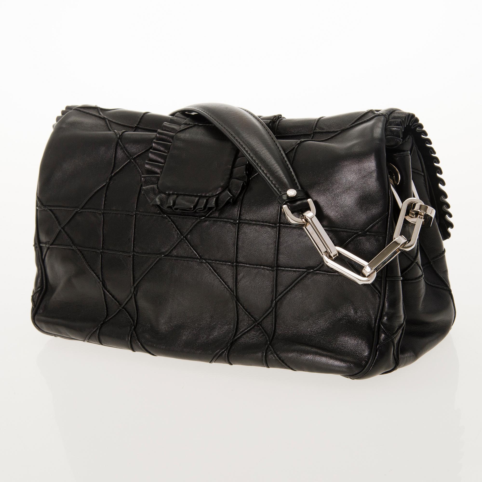 CHRISTIAN DIOR Quilted Ruffle Leather New Lock Flap Bag.