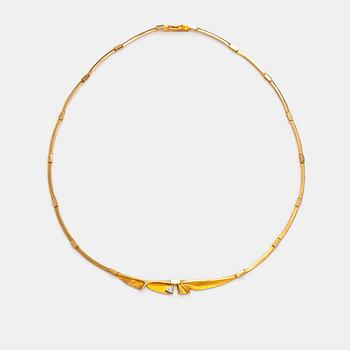 Zoltan Popovits, "Tamarix", an 18K gold necklace with a diamond ca. 0.02 ct. Lapponia 2003.