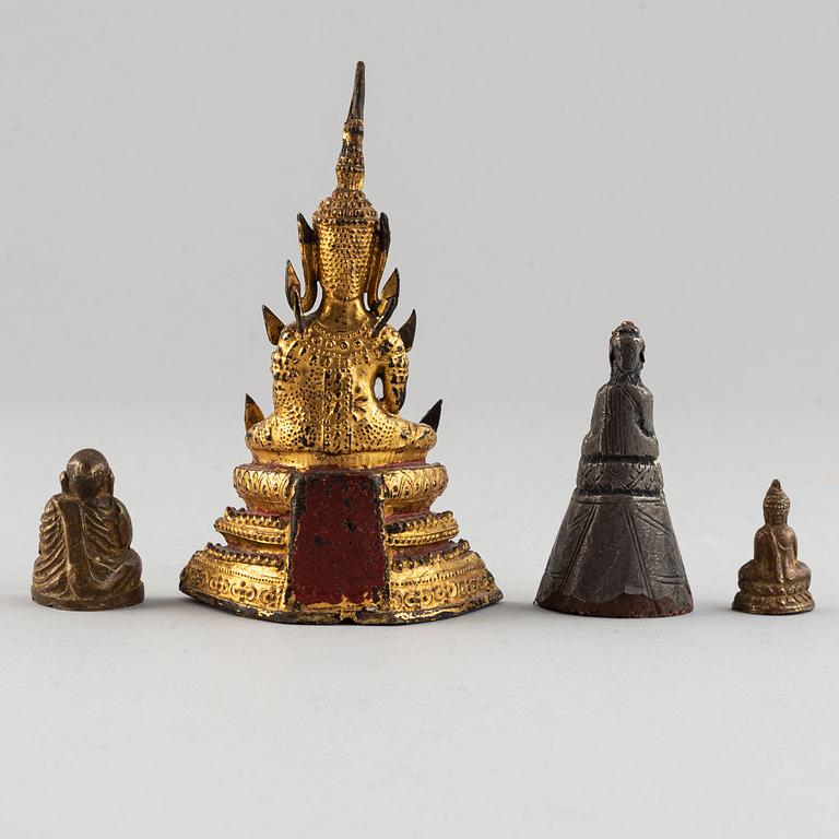 FIGURER, 4 st, buddhor, ostasien, troligen 1800-tal.