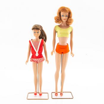 Midge and Skipper, dolls, vintage, Mattel 1960s.