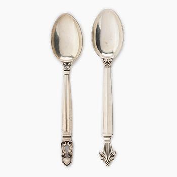 Georg Jensen, Coffee spoons, 6 + 6 pcs, sterlingsilver, "Acanthus" and "Acorn", Georg Jensen/Jensen & Wendel, Denmark.