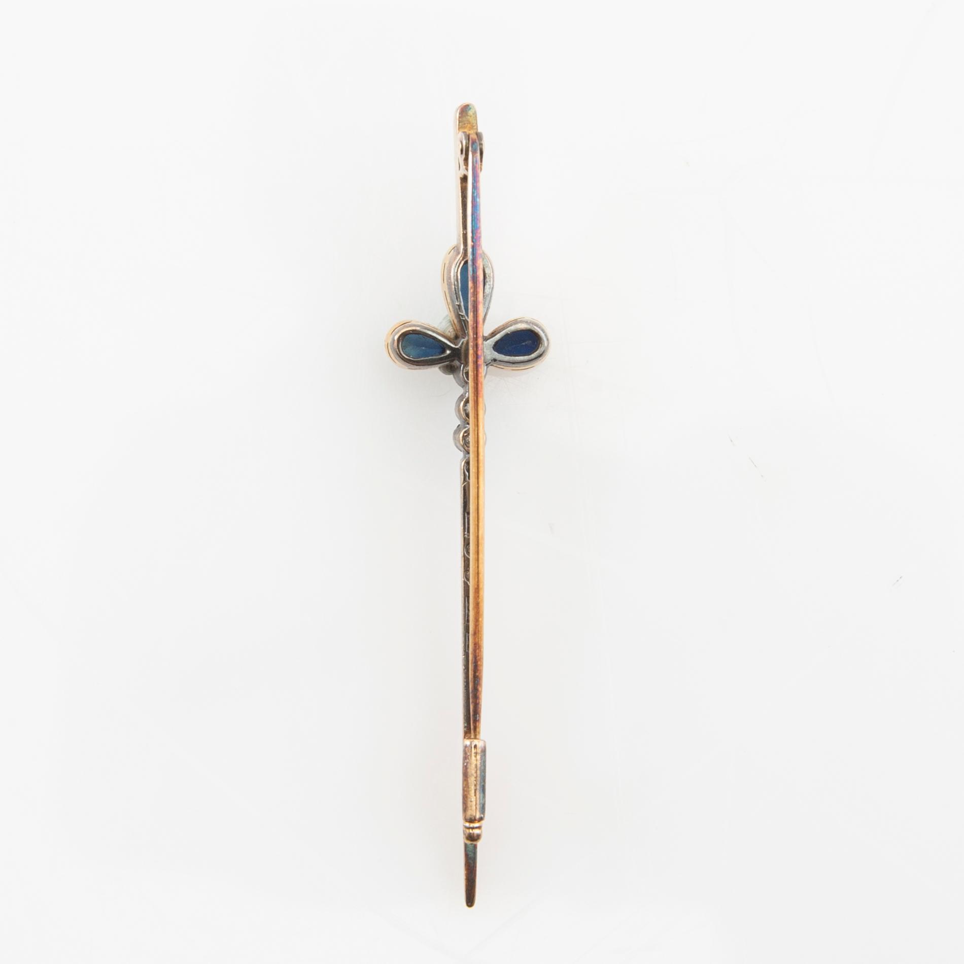 Brooch/tie pin 18K white gold with old-cut diamonds and faceted glass, Gothenburg 1921.