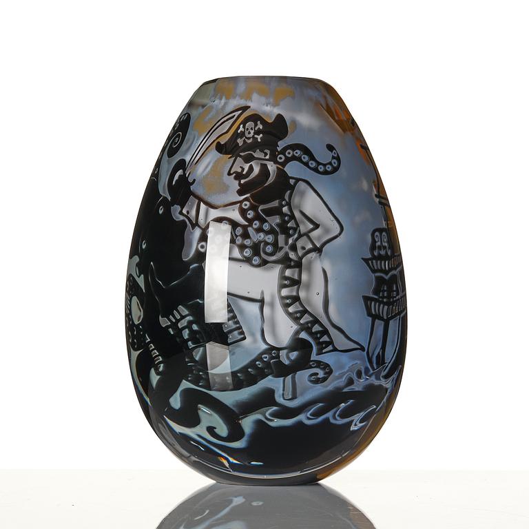 Robert Oldergaarden, "Treasure Island", a unique Swedish glass vase, graal technique, 2010.