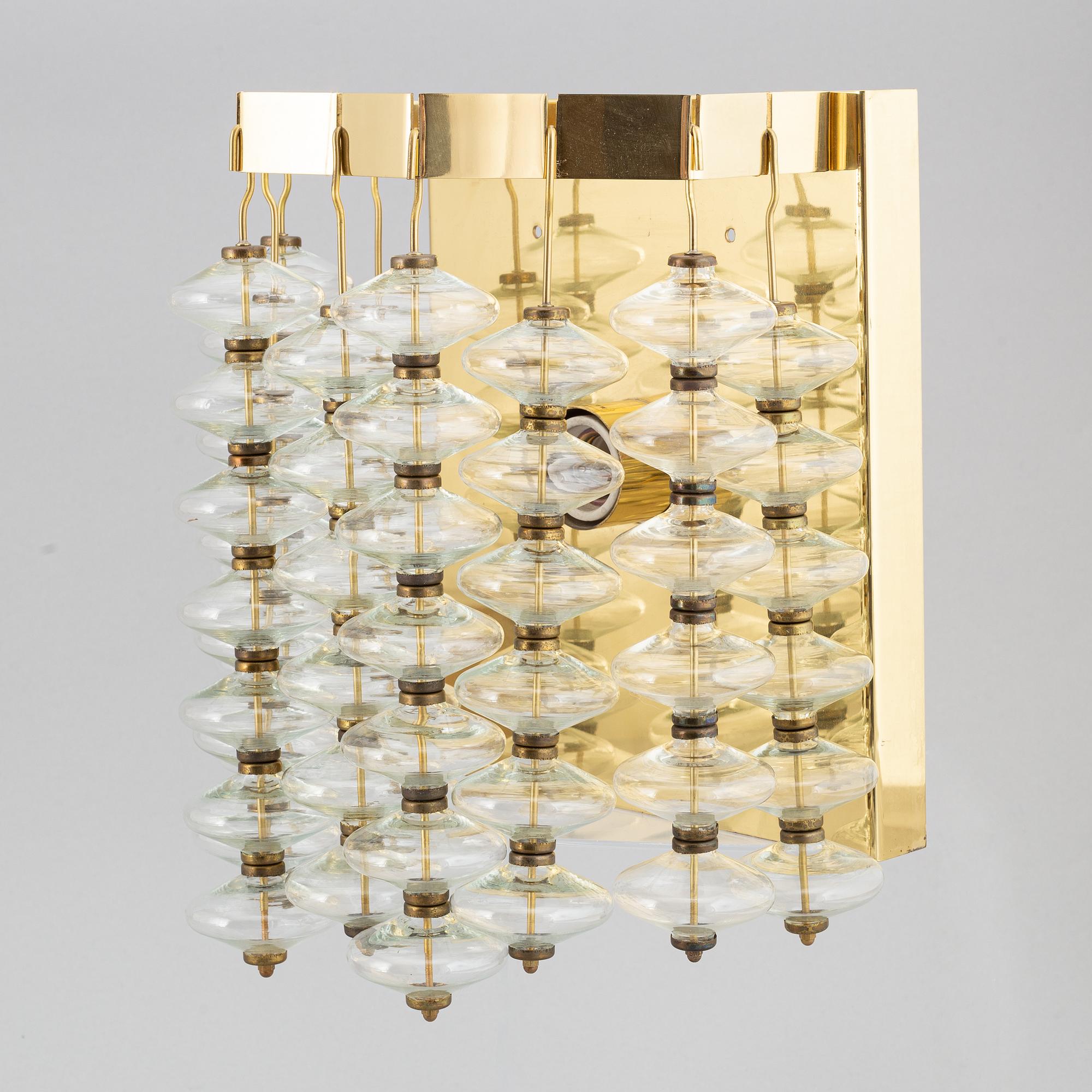 Hans-Agne Jakobsson, an 'Estrella V-258' brass and glass ceiling light, Markaryd, probably 1960's.