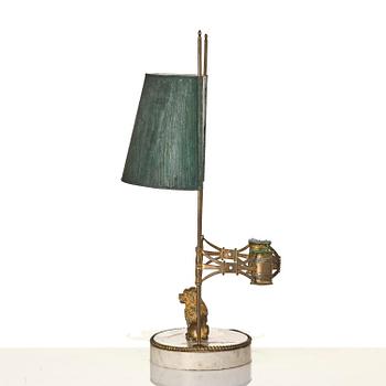 A late gustavian marble and gilt brass two-light reading lamp, late 18th century.