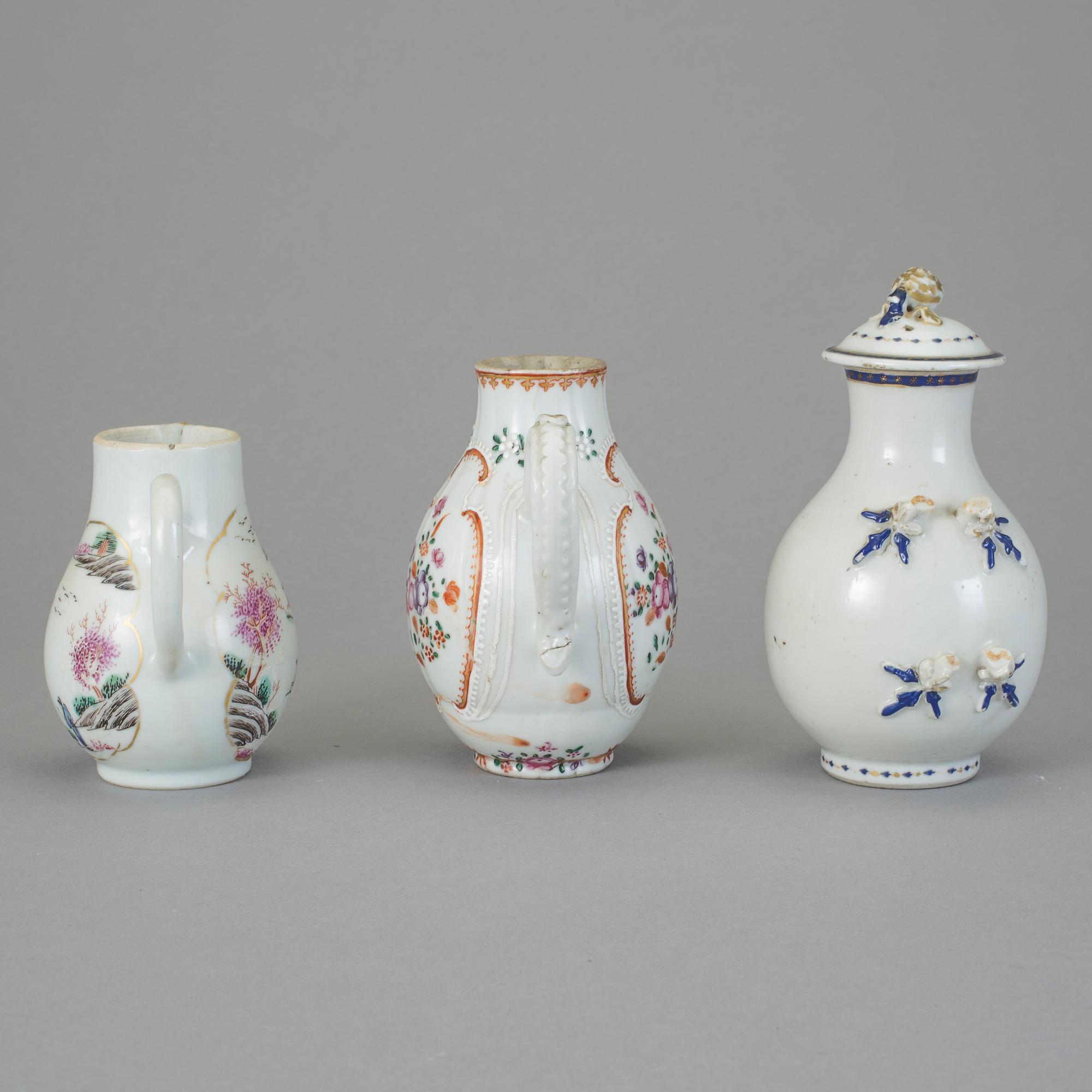 KANNOR, 3 st, kompaniporslin, Kina, 1700-tal.