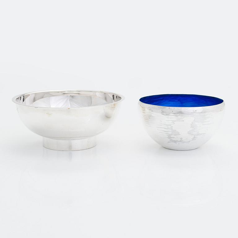 Eva Hidström, two sterling silver bowls,  Kultakeskus, Hämeenlinna 1969 and 1975.