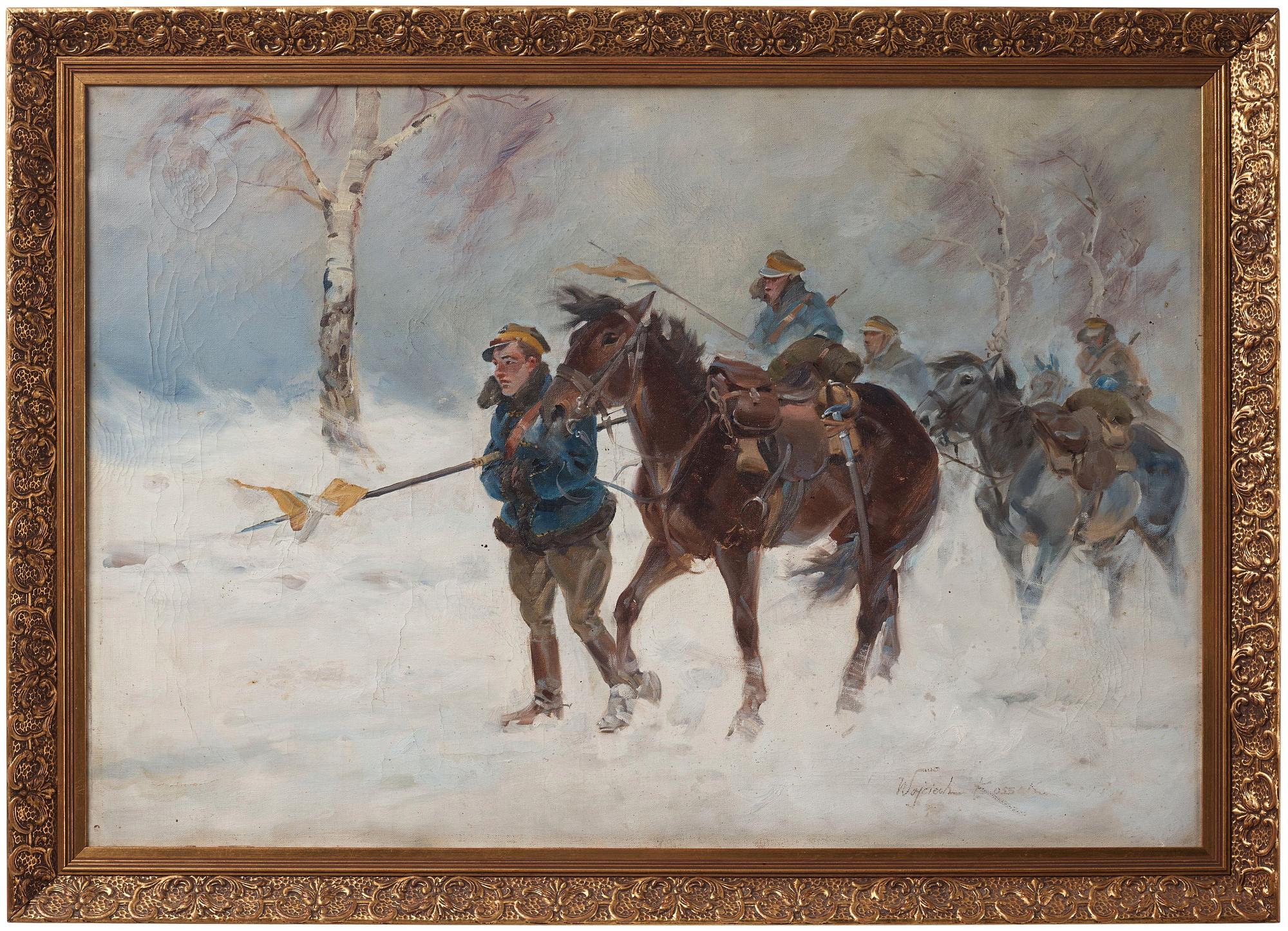 Wojciech von Kossak, Militärer med häst i vinterlandskap (Spejande Uhlaner).