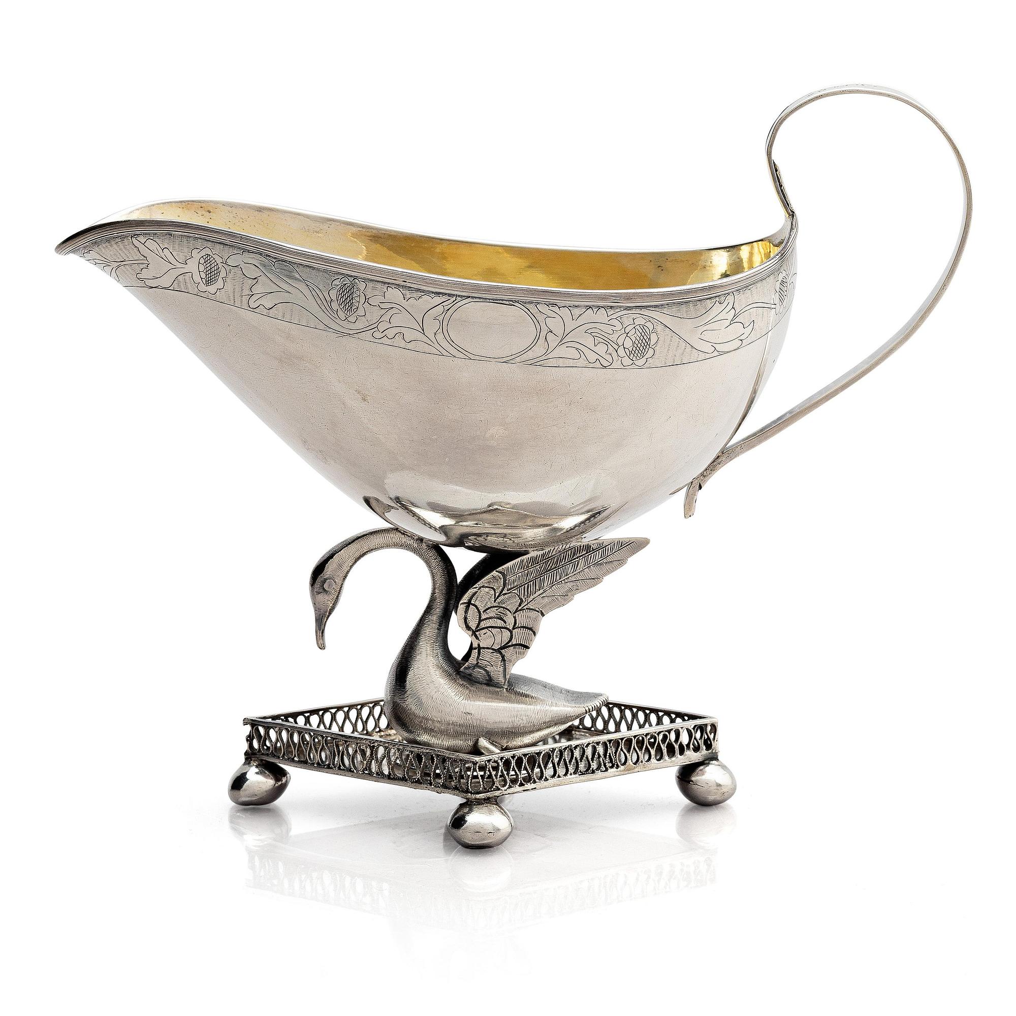 Isaac Malmborg, såsskål, silver, Stockholm 1823. Empire.