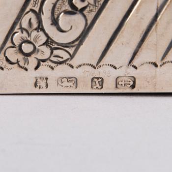 A silver cigar box, mark of A. & J. Zimmerman, Birmingham 1897.