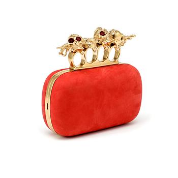 804. ALEXANDER MCQUEEN, a red nubuc leather "Knucklebox Clutch".