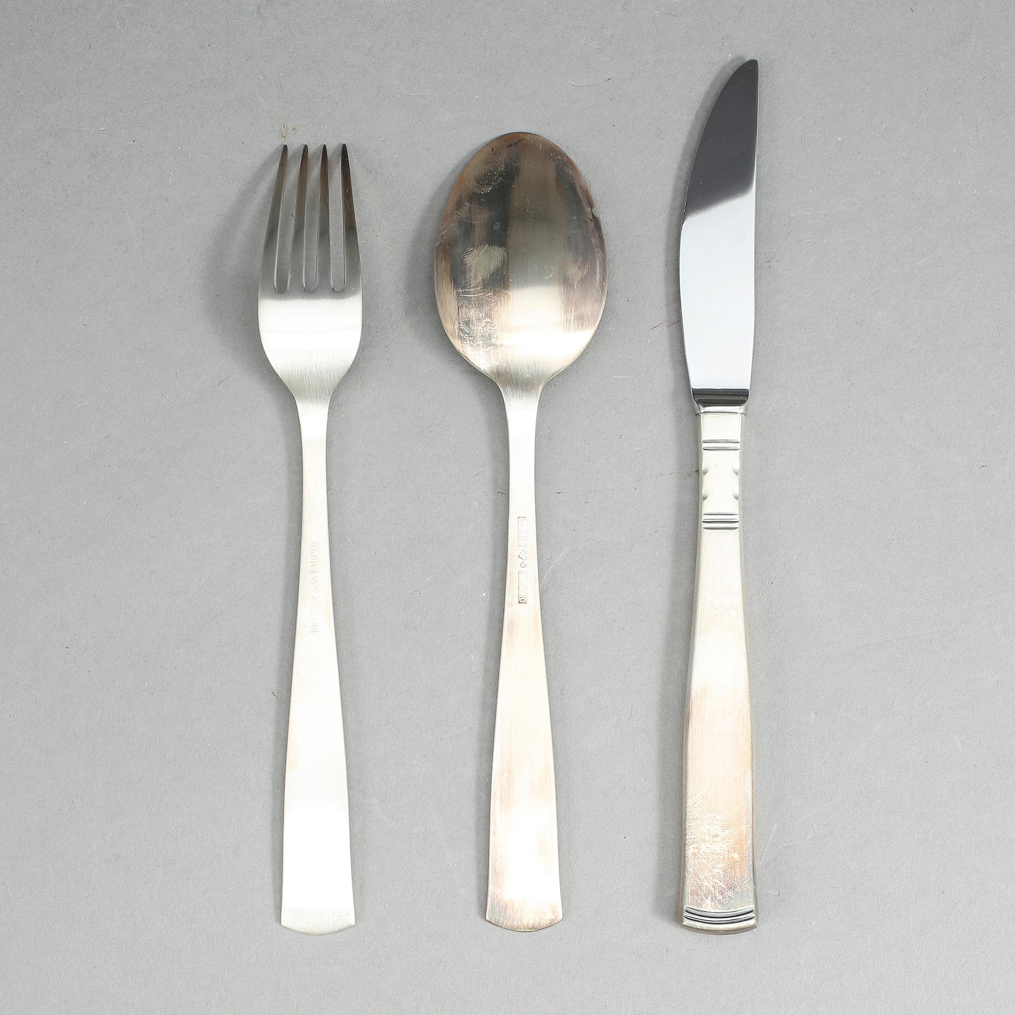 MATBESTICK, silver, 36 delar "Rosenholm", GAB, 1996, vikt ca 945 gram exkl. knivar med stålblad.