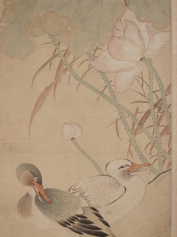 Ma Yuanyu After, Birds by a rock formation next to a lotus pond.