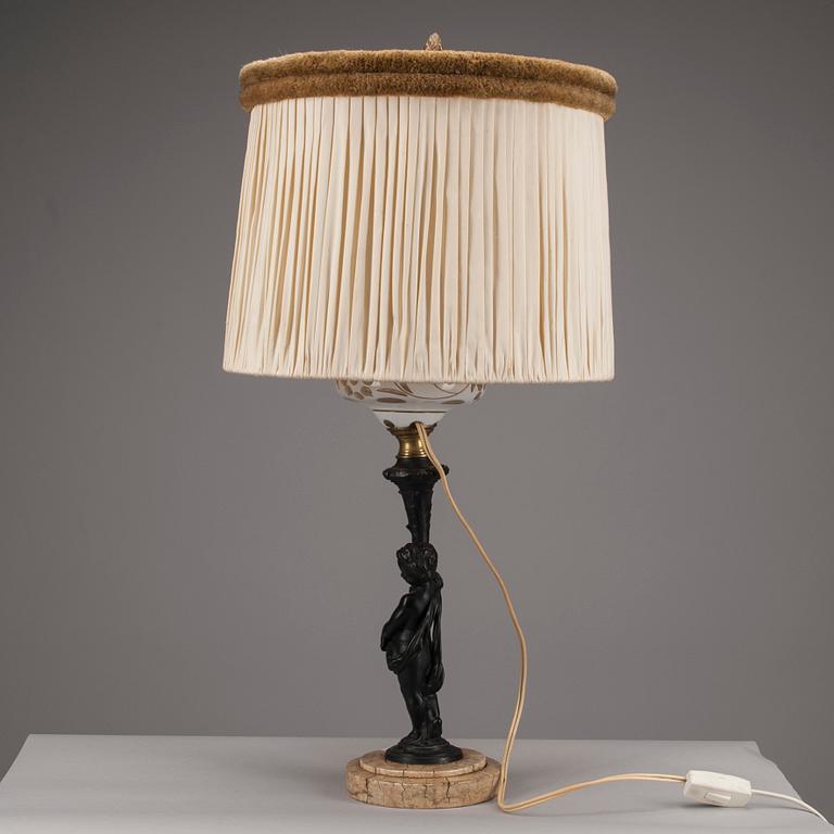 BORDSLAMPA, patinerad brons, 1800-talets slut.