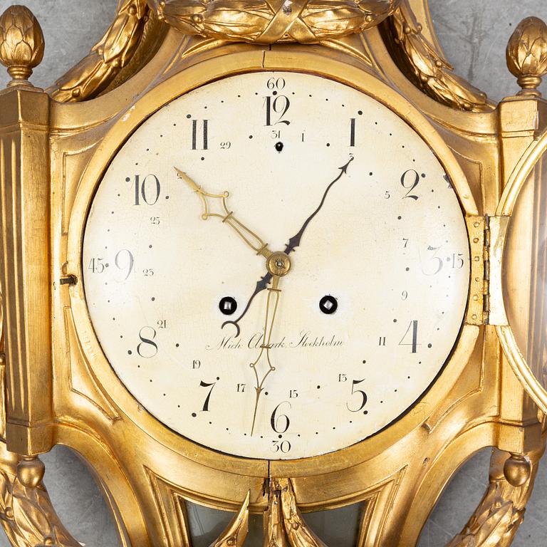 A Gustavian wall pendellum clock, by Michael Åmarck Stockholm, second half of the 18th Century.