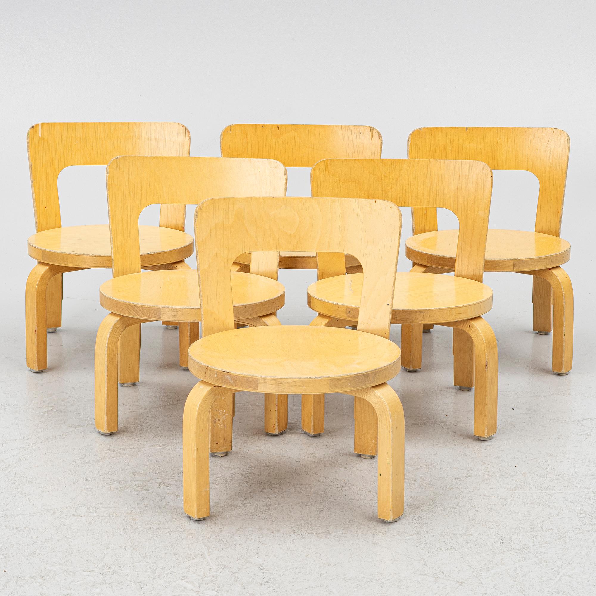 Alvar Aalto, children's chairs, 6 pcs, Artek, Finland.