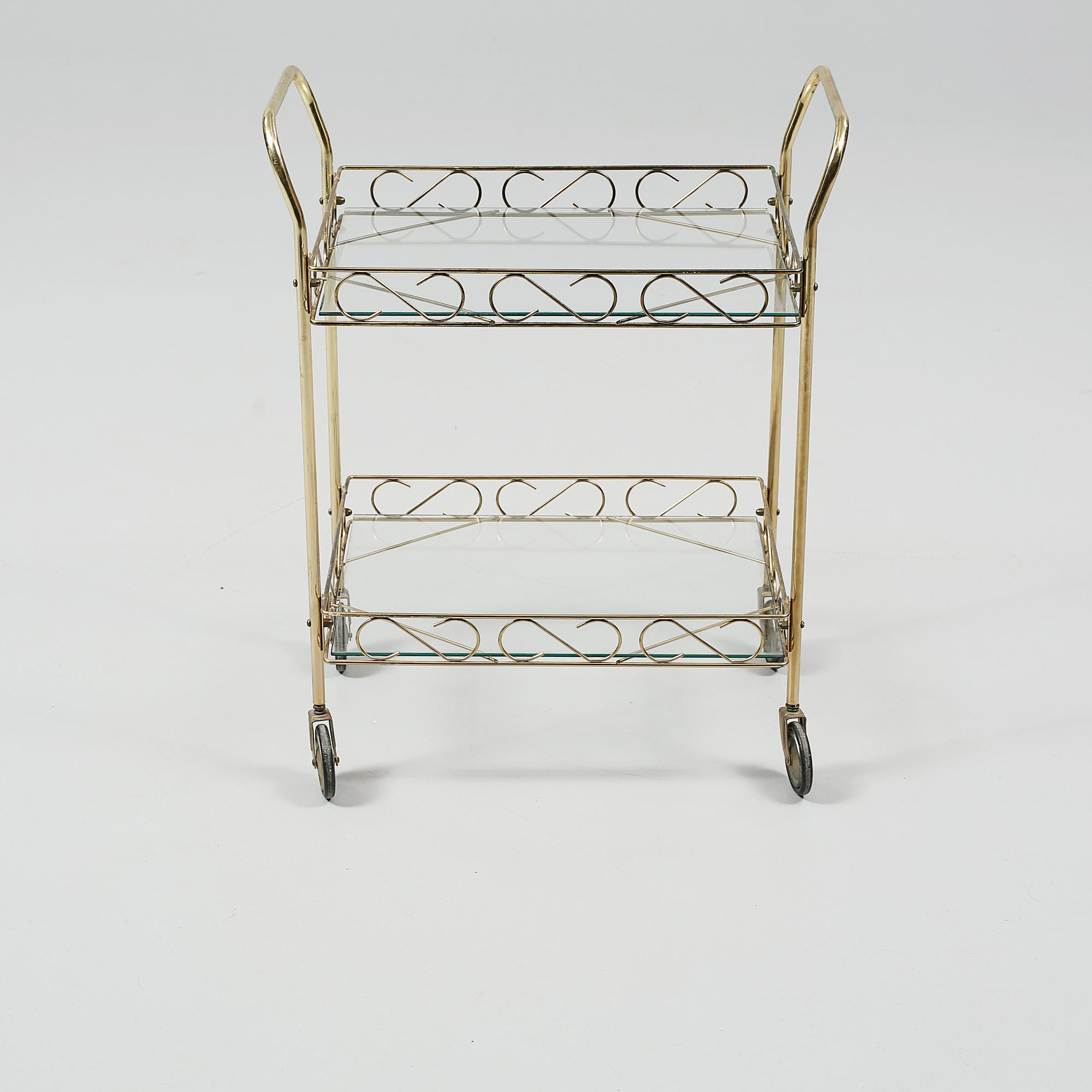 SERVERINGSVAGN, mässing och glas, 1900-tal.