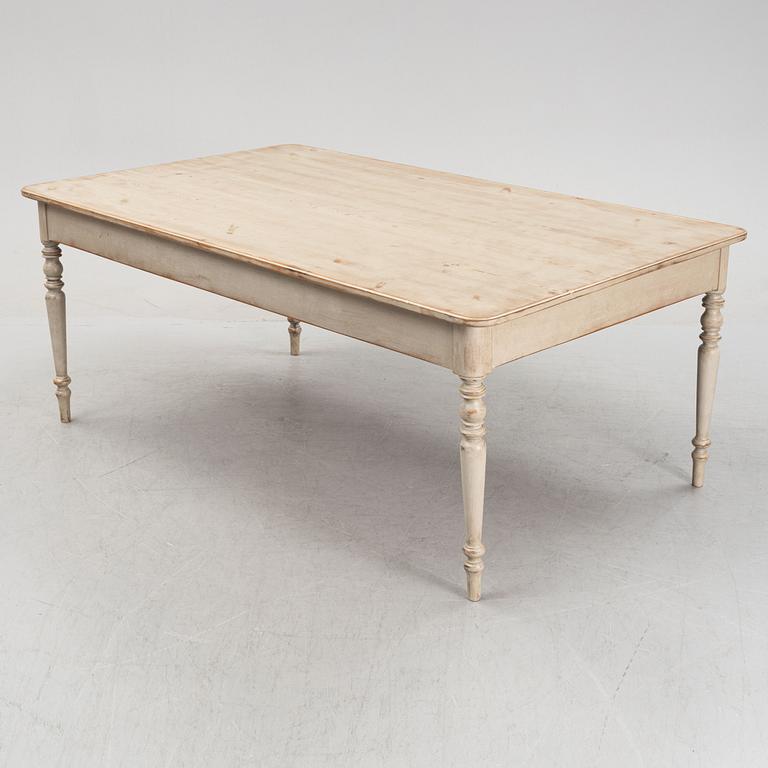 A painted dining table.