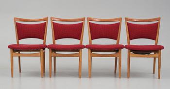 Finn Juhl, a set of four oak 'SW86' chairs,  Søren Willadsen, Denmark, 1950s.