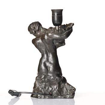 Alice Nordin, bordslampa, brons, Herman Bergman Konstgjuteri, Stockholm, signerad och daterad 1908.