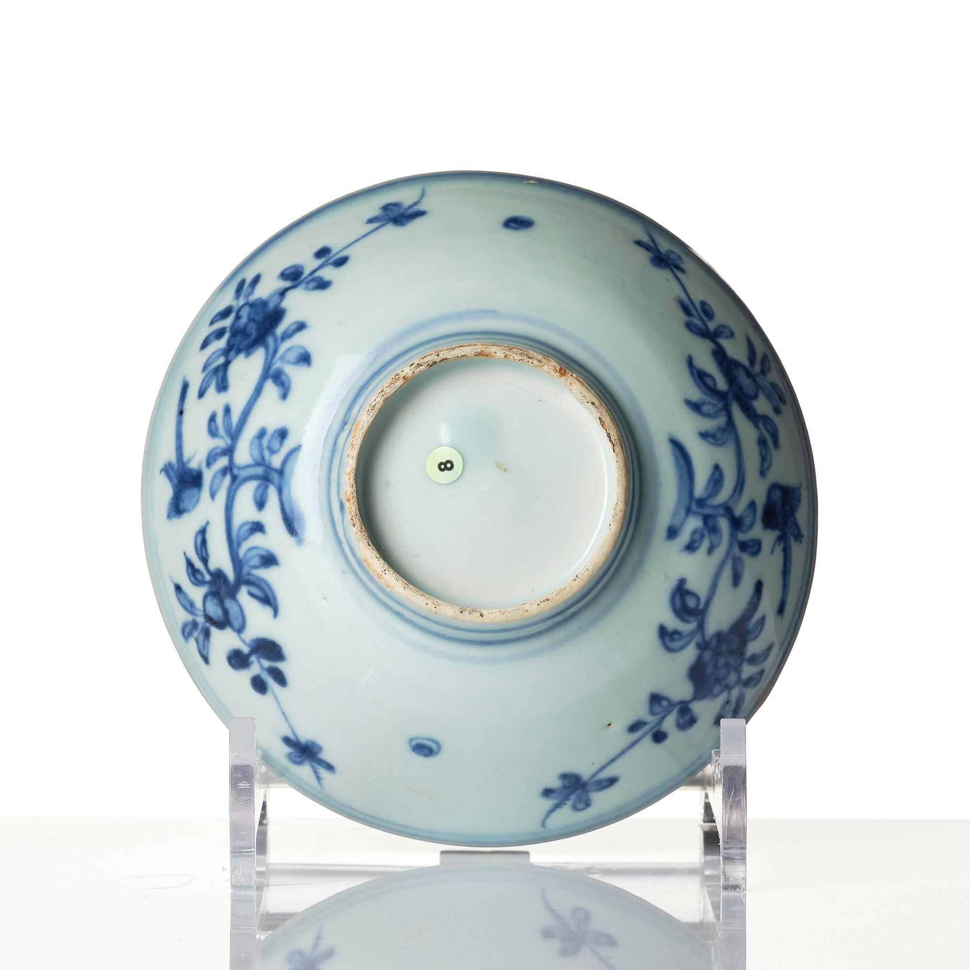 A blue and white bowl and a dish, Ming dynasty (1368-1644).
