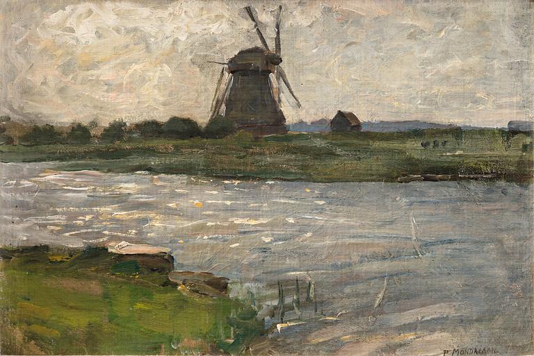 Piet Mondrian, Oostzijdse Mill viewed from dock at Landzicht Farm.