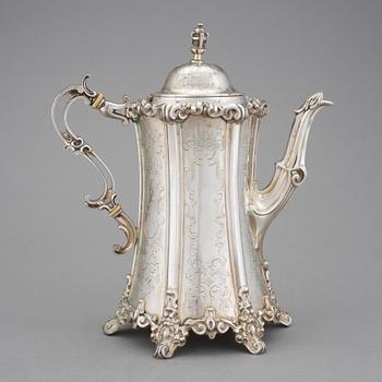 KAFFEKANNA, silver, nyrokoko, Per Adolf Ljunglöf, Stockholm 1851. Vikt ca 1036g.