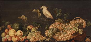 Monogramisten C. DH, Still life with fruits and a white parrot.