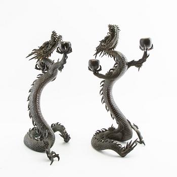 Candelabras, a pair, Meiji Japan, turn of the 20th century.