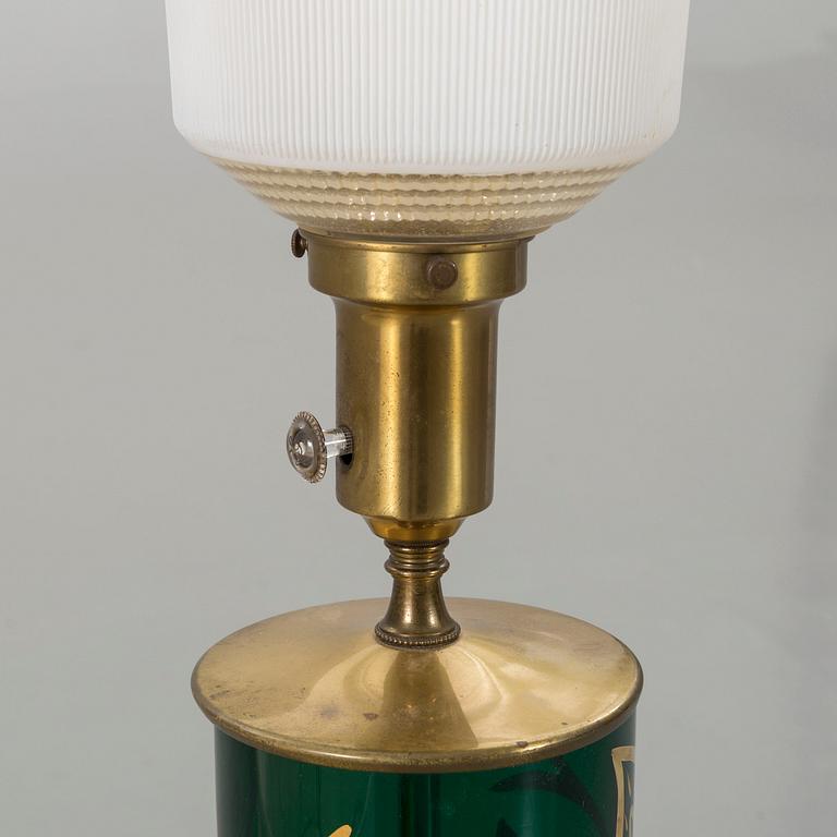 Table lamp, possibly Italy, brass and green glas. 20th century, mid/late.