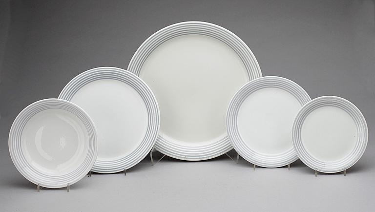 MATSERVIS, 43 delar, flintgods, "Grå ränder", Wilhelm Kåge, Gustavsberg (1945-69).