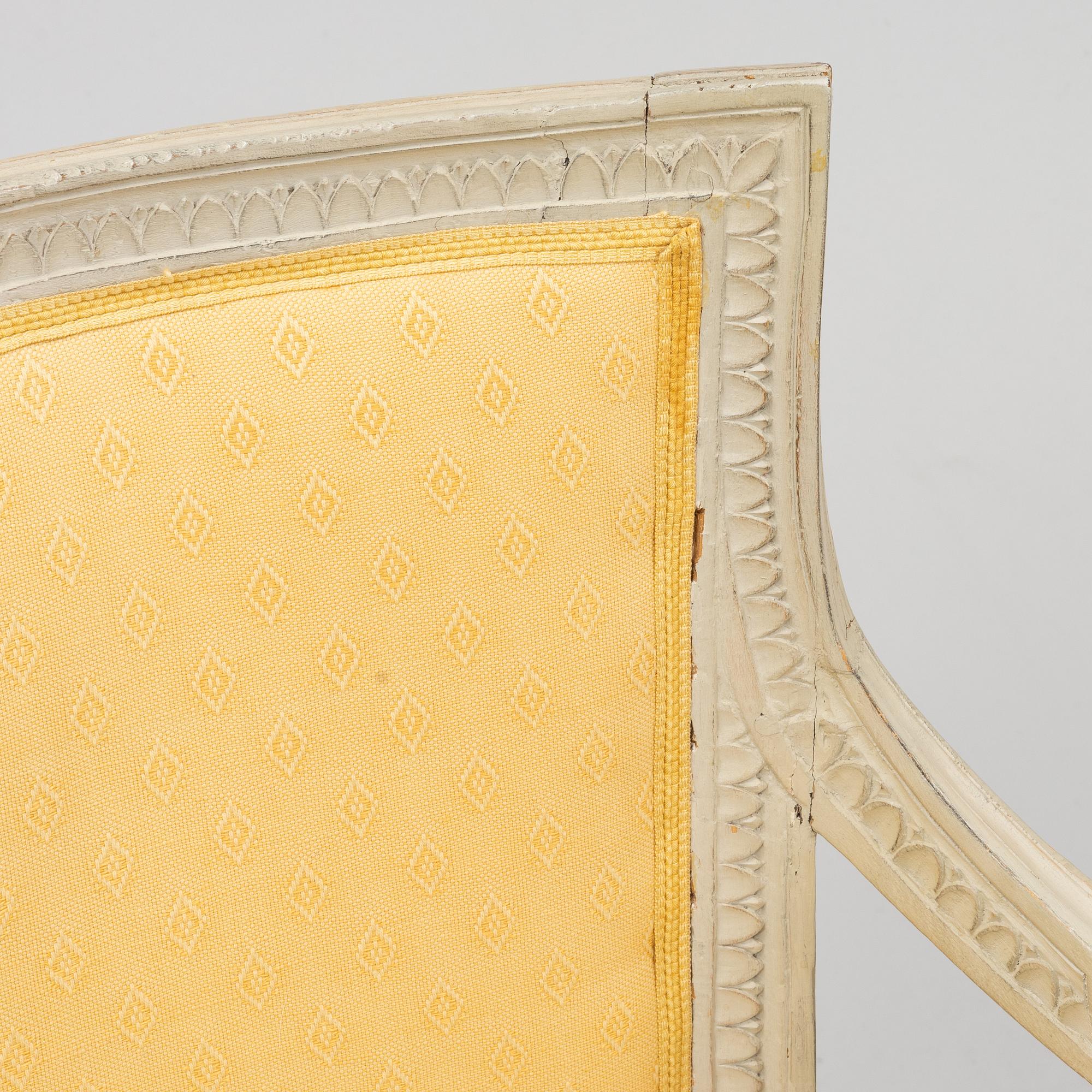 A matched pair of Gustavian armchairs, one signed by Johan Lindgren Stockholm.