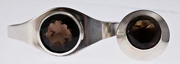 ARMRING samt RING, sterlingsilver, röktopas, Erik Granit & Co, Helsingfors 1960-tal.