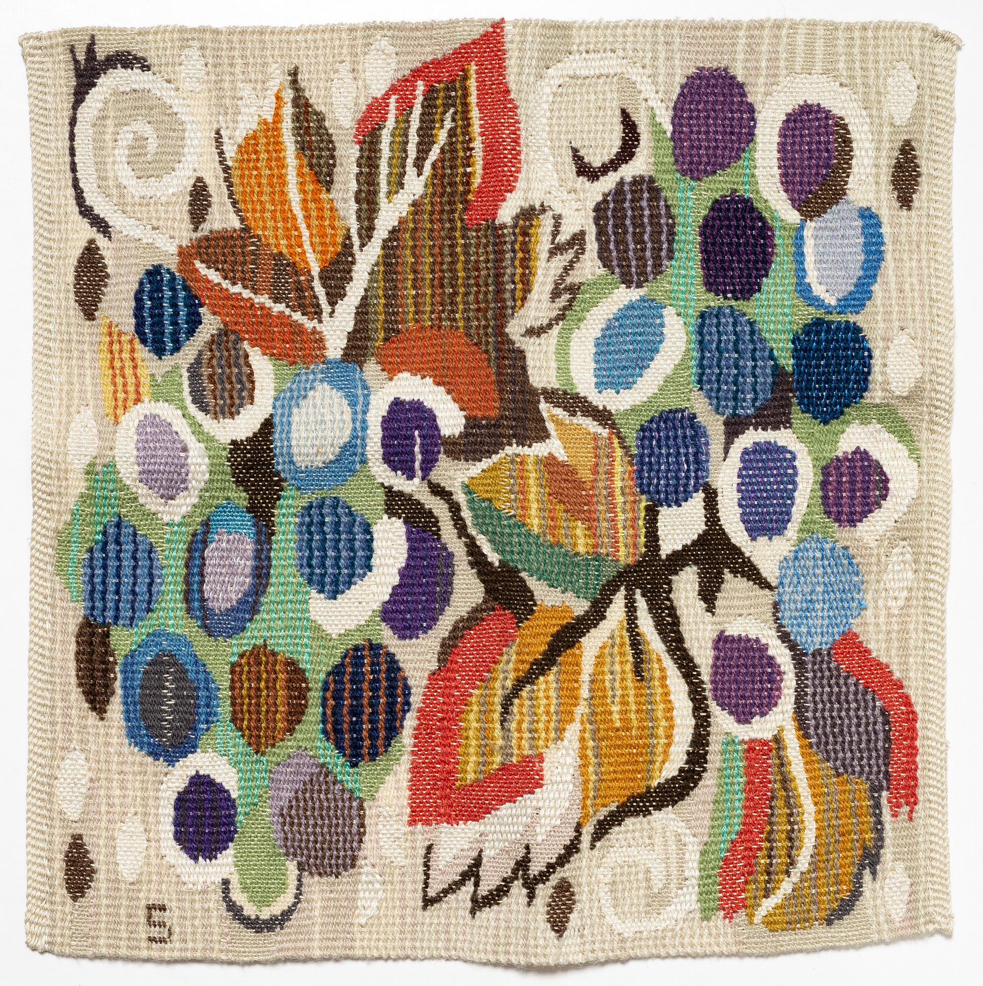 Barbro Sprinchorn, a tapestry, 'Vindruvor', tapestry variant, signed S, AB MMF, c. 36 x 36 cm.