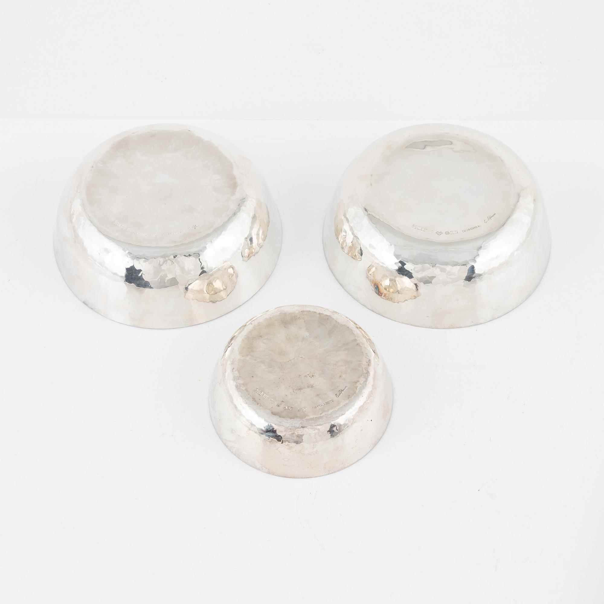 Eric Löfman, skålar, 3 st, silver, MGAB, Uppsala, 1972-76.